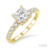 3/4 Ctw Diamond Engagement Ring with 1/2 Ct Princess Cut Center Stone in 14K Yellow Gold