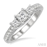 3/4 Ctw Diamond Engagement Ring with 1/3 Ct Princess Cut Center Stone in 14K White Gold