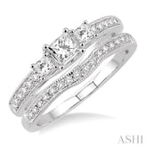 3/4 ctw Diamond Wedding Set with 1/2 ctw Princess Cut Engagement Ring and 1/5 ctw Wedding Band in 14K White Gold