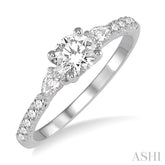 7/8 Ctw Diamond Engagement Ring with 1/2 Ct Round Cut Center Stone in 14K White Gold