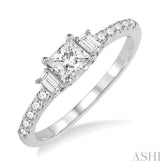 7/8 Ctw Diamond Engagement Ring with 1/2 Ct Princess Cut Center Stone in 14K White Gold