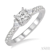 7/8 Ctw Diamond Engagement Ring with 1/2 Ct Princess Cut Center Stone in 14K White Gold