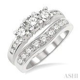 1 1/2 Ctw Diamond Wedding Set with 1 Ctw Round Cut Engagement Ring and 1/2 Ctw Wedding Band in 14K White Gold