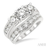 2 1/2 Ctw Diamond Wedding Set with 1 1/2 Ctw Round Cut Engagement Ring and 1 Ctw Wedding Band in 14K White Gold