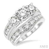 3 Ctw Diamond Wedding Set with 2 Ctw Round Cut Engagement Ring and 1 Ctw Wedding Band in 14K White Gold
