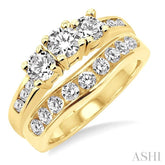 1 1/2 Ctw Diamond Wedding Set with 1 Ctw Round Cut Engagement Ring and 1/2 Ctw Wedding Band in 14K Yellow Gold