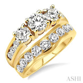 2 1/2 Ctw Diamond Wedding Set with 1 1/2 Ctw Round Cut Engagement Ring and 1 Ctw Wedding Band in 14K Yellow Gold