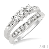 3/4 Ctw Diamond Wedding Set with 1/2 Ctw Round Cut Engagement Ring and 1/4 Ctw Wedding Band in 14K White Gold
