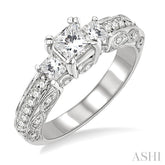 1 1/4 Ctw Diamond Engagement Ring with 1/2 Ct Princess Cut Center Stone in 14K White Gold