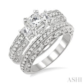1 5/8 Ctw Diamond Wedding Set with 1 1/4 Ctw Princess Cut Engagement Ring and 3/8 Ctw Wedding Band in 14K White Gold