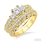 1 5/8 ctw Diamond Wedding Set with 1 1/4 ctw Princess Cut Engagement Ring and 3/8 ctw Wedding Band in 14K Yellow Gold