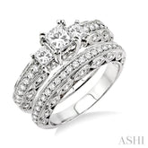 1 5/8 ctw Diamond Wedding Set with 1 1/4 ctw Princess Cut Engagement Ring and 3/8 ctw Wedding Band in 14K White Gold