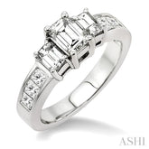 1 1/2 Ctw Nine Stone Emerald & Princess Cut Diamond Engagement Ring in 14K White Gold