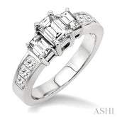 2 Ctw Nine Stone Emerald & Princess Cut Diamond Engagement Ring in 14K White Gold