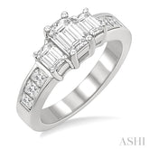 2 Ctw Nine Stone Emerald & Princess Cut Diamond Engagement Ring in 14K White Gold