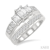 3 Ctw Diamond Wedding Set with 2 Ctw Emerald and Princess Cut Engagement Ring and 1 Ctw Wedding Band in 14K White Gold