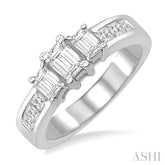 1 Ctw Nine Stone Emerald & Princess Cut Diamond Engagement Ring in 14K White Gold