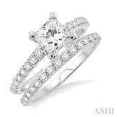 1 1/4 Ctw Diamond Wedding Set with 1 Ctw Princess Cut Engagement Ring and 1/3 Ctw Wedding Band in 14K White Gold