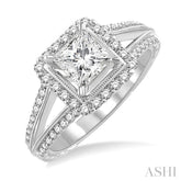 1 1/6 Ctw Diamond Engagement Ring with 3/4 Ct Princess Cut Center Stone in 14K White Gold
