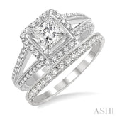 1 3/8 Ctw Diamond Wedding Set with 1 1/6 Ctw Princess Cut Engagement Ring and 1/4 Ctw Wedding Band in 14K White Gold