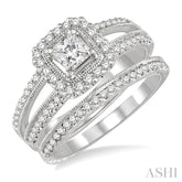 7/8 Ctw Diamond Wedding Set with 3/4 Ctw Princess Cut Engagement Ring and 1/6 Ctw Wedding Band in 14K White Gold