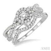 3/4 Ctw Diamond Wedding Set with 1/2 Ctw Round Cut Engagement Ring and 1/6 Ctw Wedding Band in 14K White Gold
