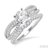 1 1/10 Ctw Diamond Wedding Set with 7/8 Ctw Round Cut Engagement Ring and 1/4 Ctw Wedding Band in 14K White Gold
