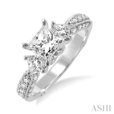 1 1/2 Ctw Diamond Engagement Ring with 3/4 Ct Princess Cut Center Stone in 14K White Gold