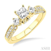 1 Ctw Diamond Engagement Ring with 3/8 Ct Princess Cut Center Stone in 14K Yellow Gold
