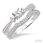 1/2 ctw Diamond Wedding Set with 3/8 ctw Princess Cut Engagement Ring and 1/10 ctw Wedding Band in 14K White Gold