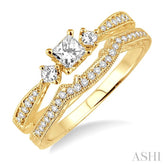 1/2 ctw Diamond Wedding Set with 3/8 ctw Princess Cut Engagement Ring and 1/10 ctw Wedding Band in 14K Yellow Gold