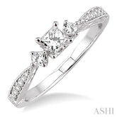 3/8 ctw Diamond Engagement Ring with 1/5 ct Princess Cut Center Stone in 14K White Gold