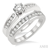 1 Ctw Diamond Wedding Set with 5/8 Ctw Round Cut Engagement Ring and 1/3 Ctw Wedding Band in 14K White Gold