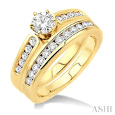 1 Ctw Diamond Wedding Set with 5/8 Ctw Round Cut Engagement Ring and 1/3 Ctw Wedding Band in 14K Yellow Gold