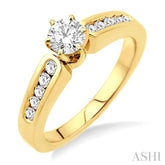 5/8 Ctw Diamond Engagement Ring with 1/3 Ct Round Cut Center Stone in 14K Yellow Gold