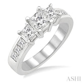 1 1/2 Ctw Nine Stone Princess Cut Diamond Engagement Ring in 14K White Gold