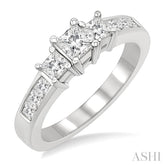 1 Ctw Nine Stone Princess Cut Diamond Engagement Ring in 14K White Gold