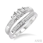 3/4 ctw Diamond Wedding Set with 1/2 ctw Princess Cut Engagement Ring and 1/4 ctw Wedding Band in 14K White Gold