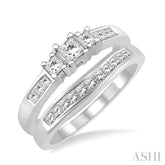 3/4 Ctw Diamond Wedding Set with 1/2 Ctw Princess Cut Engagement Ring and 1/4 Ctw Wedding Band in 14K White Gold