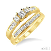 3/4 Ctw Diamond Wedding Set with 1/2 Ctw Princess Cut Engagement Ring and 1/4 Ctw Wedding Band in 14K Yellow Gold