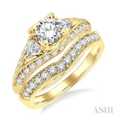 1 3/4 Ctw Diamond Wedding Set with 1 1/2 Ctw Round Cut Engagement Ring and 1/3 Ctw Wedding Band in 14K Yellow Gold
