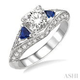 4x4 MM Trillion Cut Sapphire and 5/8 Ctw Round Cut Diamond Semi-Mount Engagement Ring in 14K White Gold