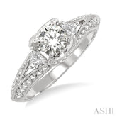 1/2 Ctw Round and Trillion Cut Diamond Semi-Mount Engagement Ring in 14K White Gold