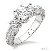 1 1/4 Ctw Diamond Engagement Ring with 1/2 Ct Round Cut Center Stone in 14K White Gold