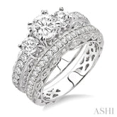 1 5/8 ctw Diamond Wedding Set with 1 1/4 ctw Round Cut Engagement Ring and 3/8 ctw Wedding Band in 14K White Gold