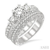 1 5/8 Ctw Diamond Wedding Set with 1 1/4 Ctw Round Cut Engagement Ring and 3/8 Ctw Wedding Band in 14K White Gold
