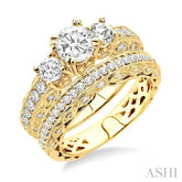 1 5/8 ctw Diamond Wedding Set with 1 1/4 ctw Round Cut Engagement Ring and 3/8 ctw Wedding Band in 14K Yellow Gold