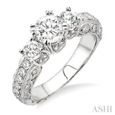 1 1/4 Ctw Diamond Engagement Ring with 1/2 Ct Round Cut Center Stone in 14K White Gold
