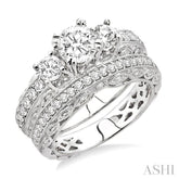 1 5/8 ctw Diamond Wedding Set with 1 1/4 ctw Round Cut Engagement Ring and 3/8 ctw Wedding Band in 14K White Gold