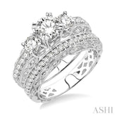 1 5/8 Ctw Diamond Wedding Set with 1 1/4 Ctw Round Cut Engagement Ring and 3/8 Ctw Wedding Band in 14K White Gold